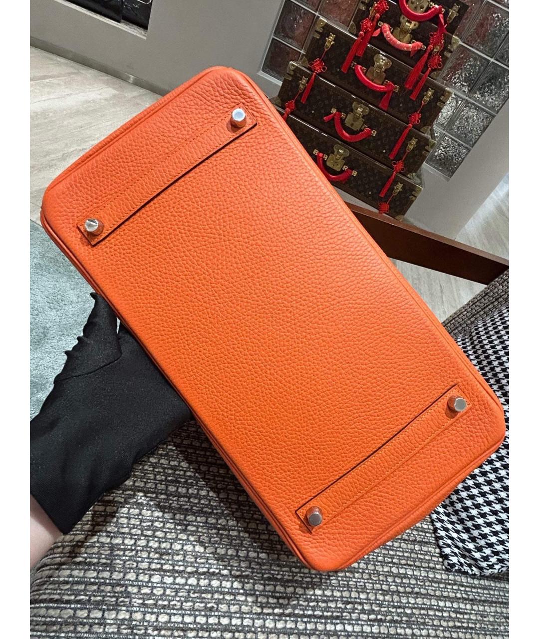 HERMES Оранжевая кожаная сумка с короткими ручками, фото 7