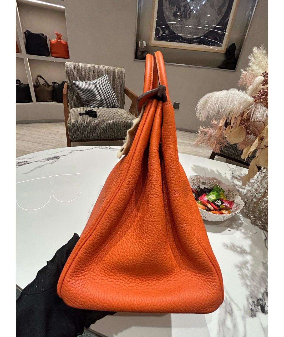 HERMES Оранжевая кожаная сумка с короткими ручками, фото 3