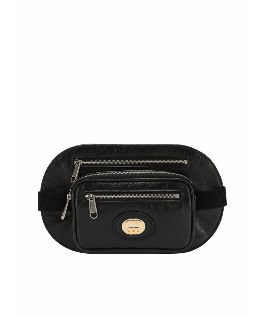 GUCCI Черная кожаная поясная сумка, фото 1