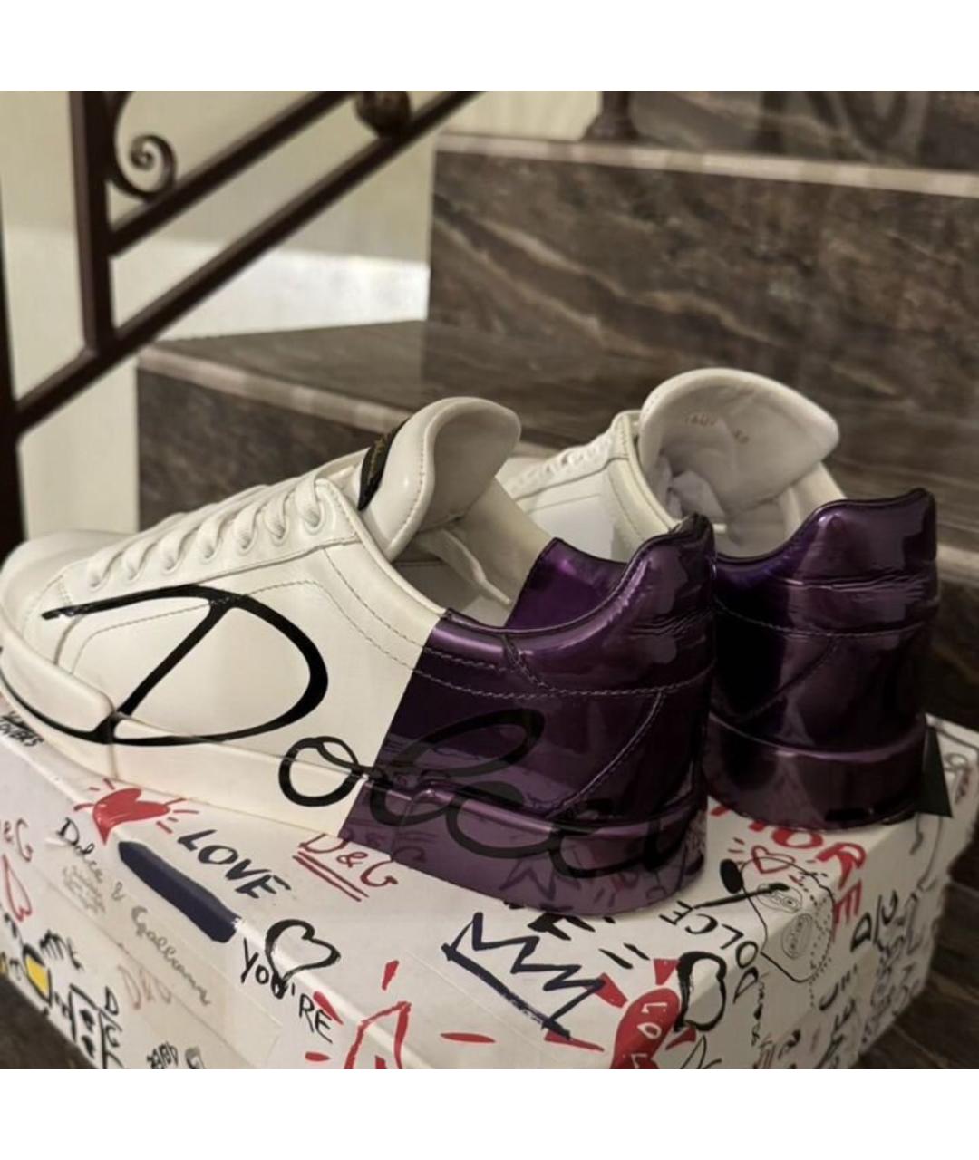 DOLCE&GABBANA Белые кожаные кеды, фото 3