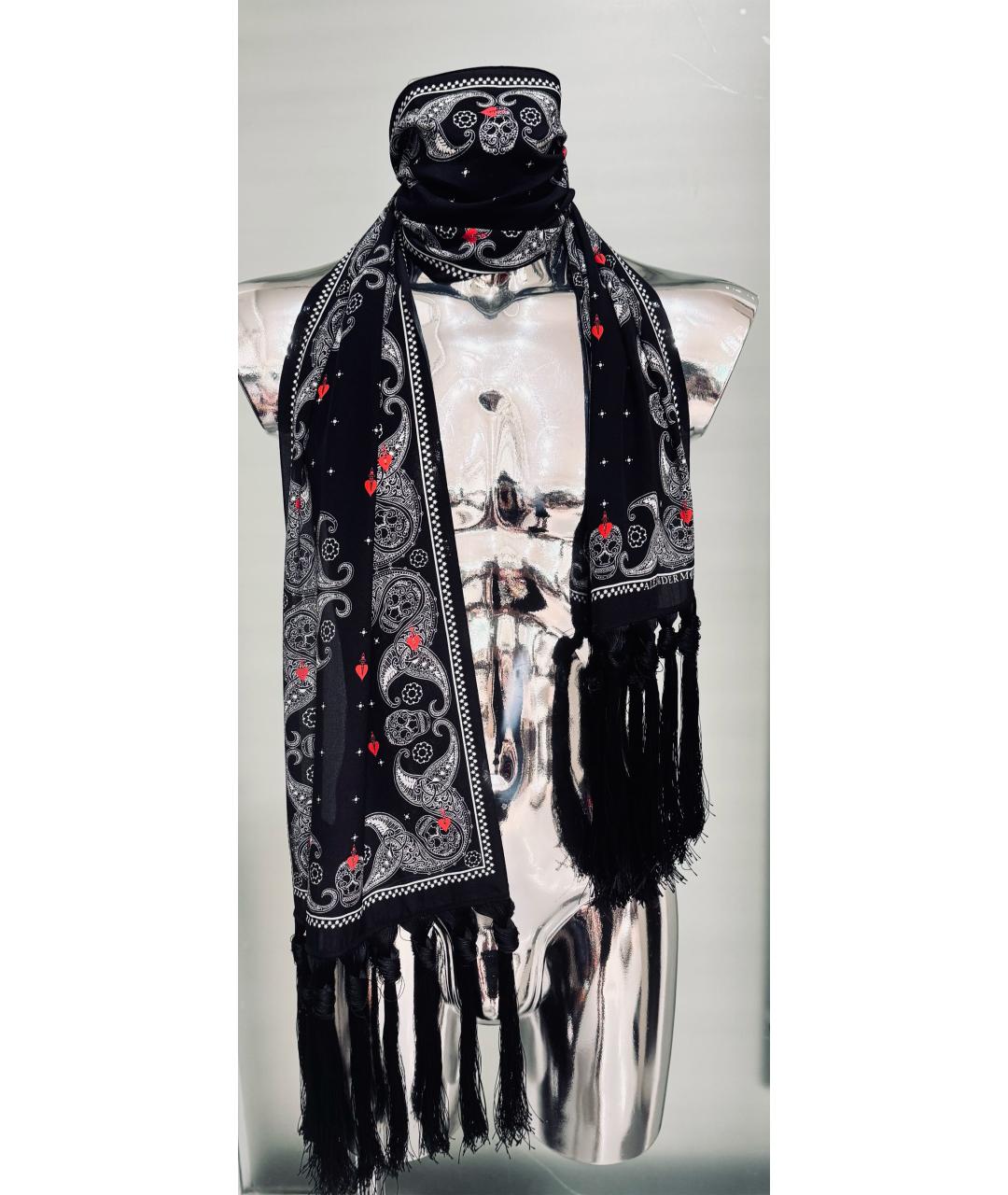 ALEXANDER MCQUEEN Черный шелковый шарф, фото 3