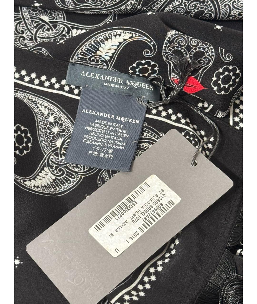 ALEXANDER MCQUEEN Черный шелковый шарф, фото 4