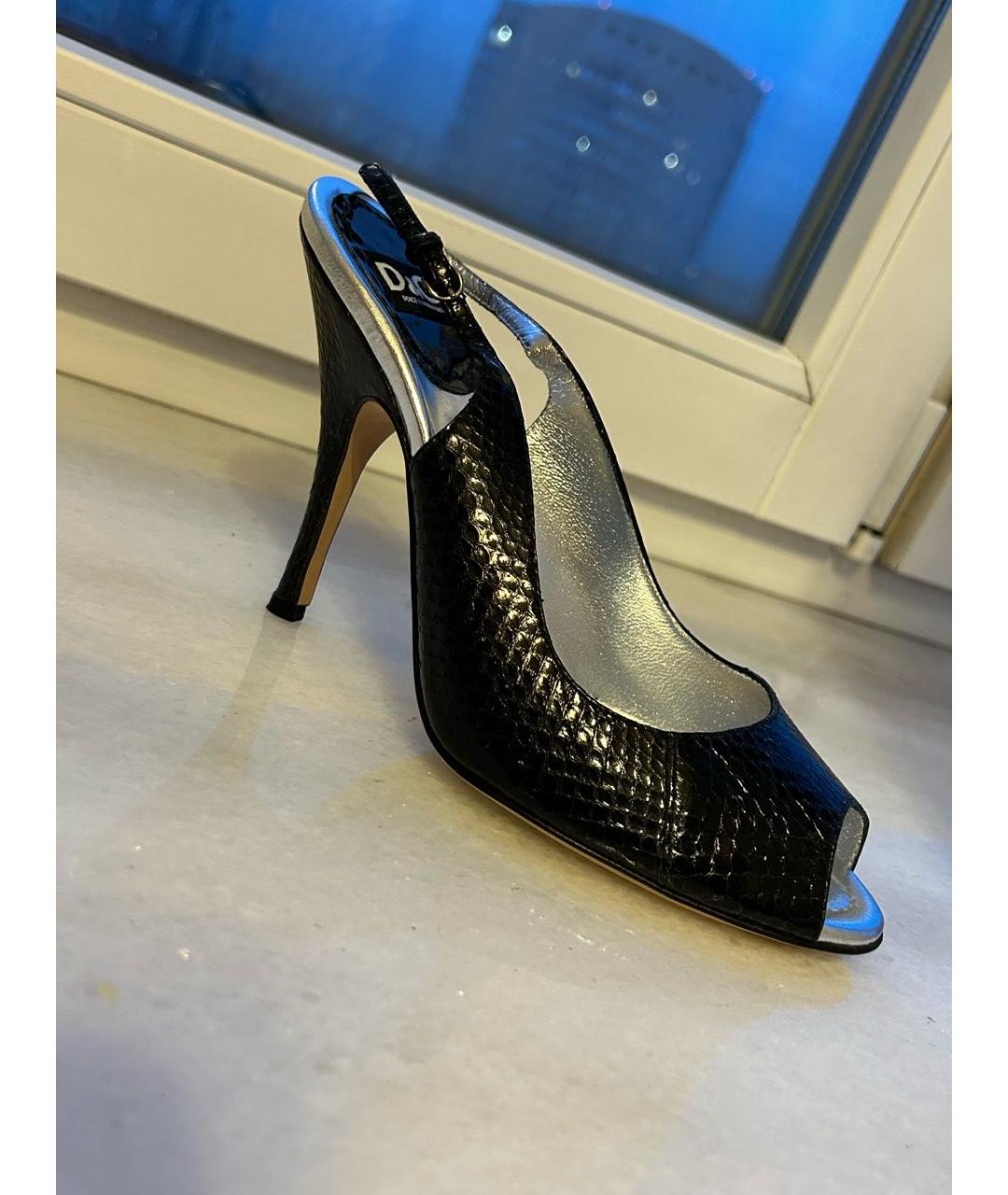 DOLCE&GABBANA Черные кожаные босоножки, фото 4