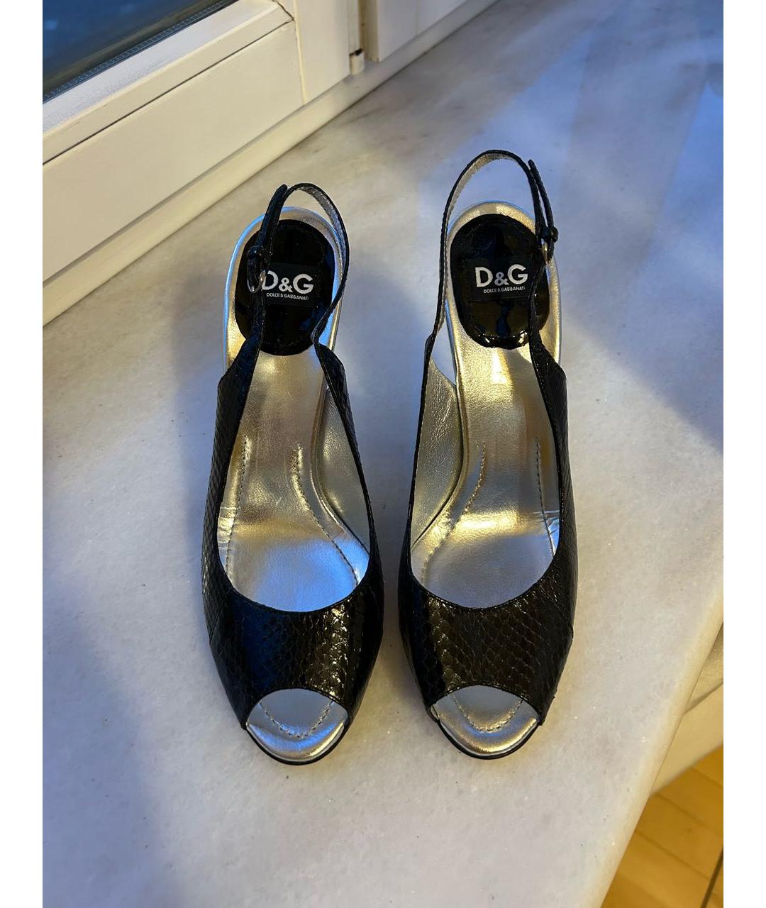 DOLCE&GABBANA Черные кожаные босоножки, фото 6