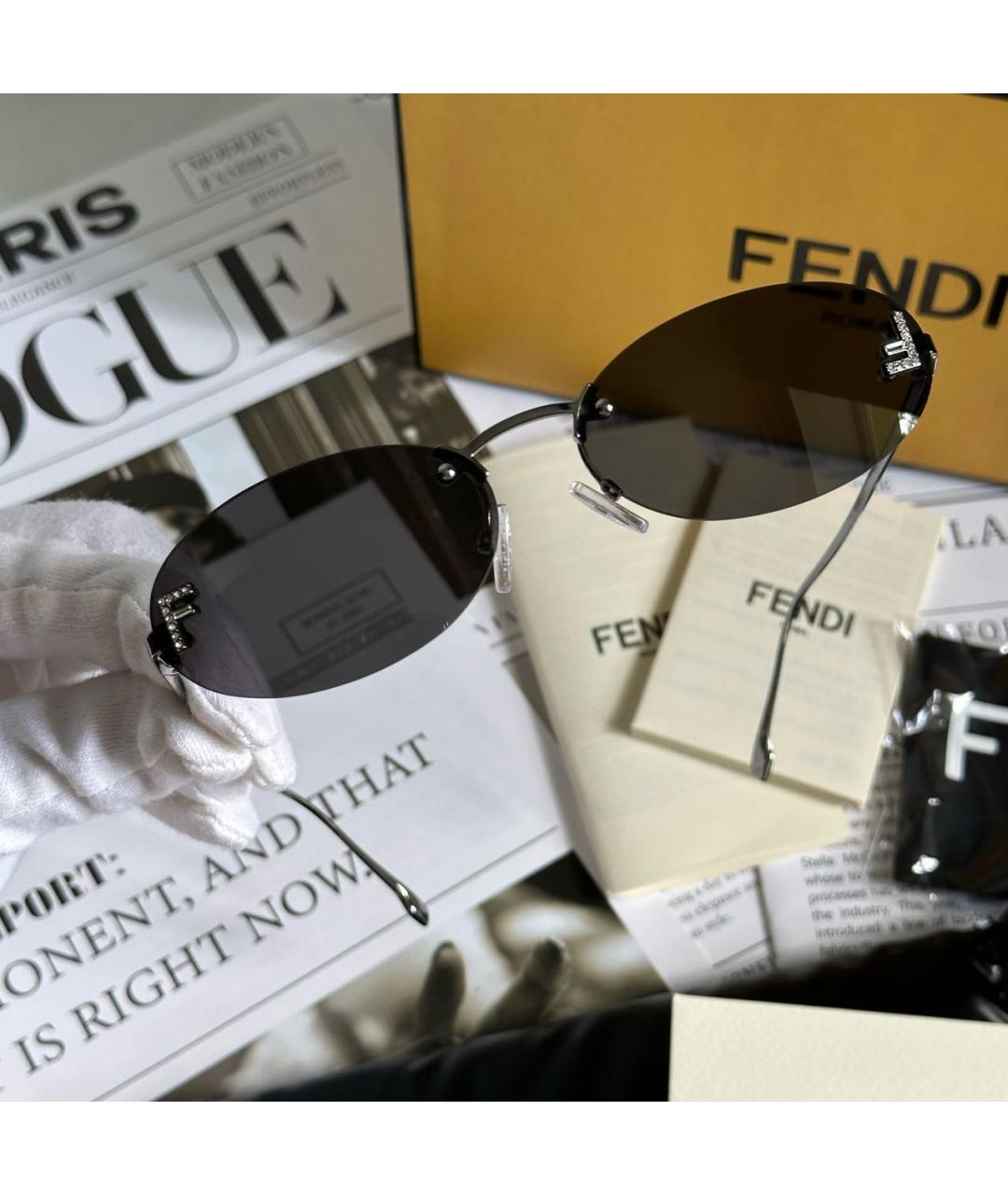 FENDI Серые металлические солнцезащитные очки, фото 4