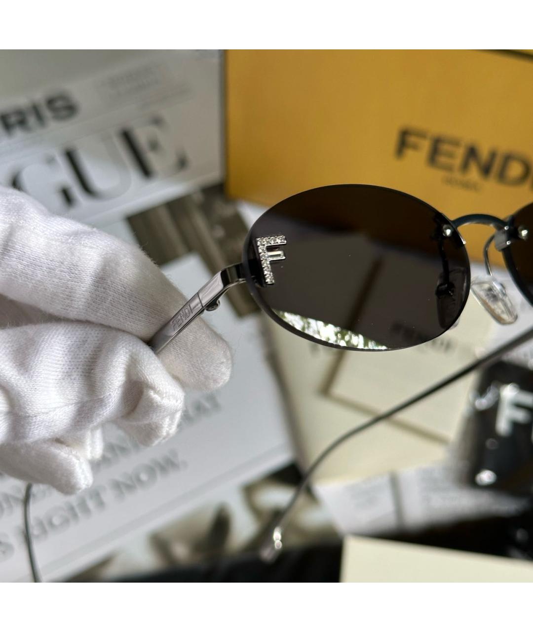FENDI Серые металлические солнцезащитные очки, фото 3