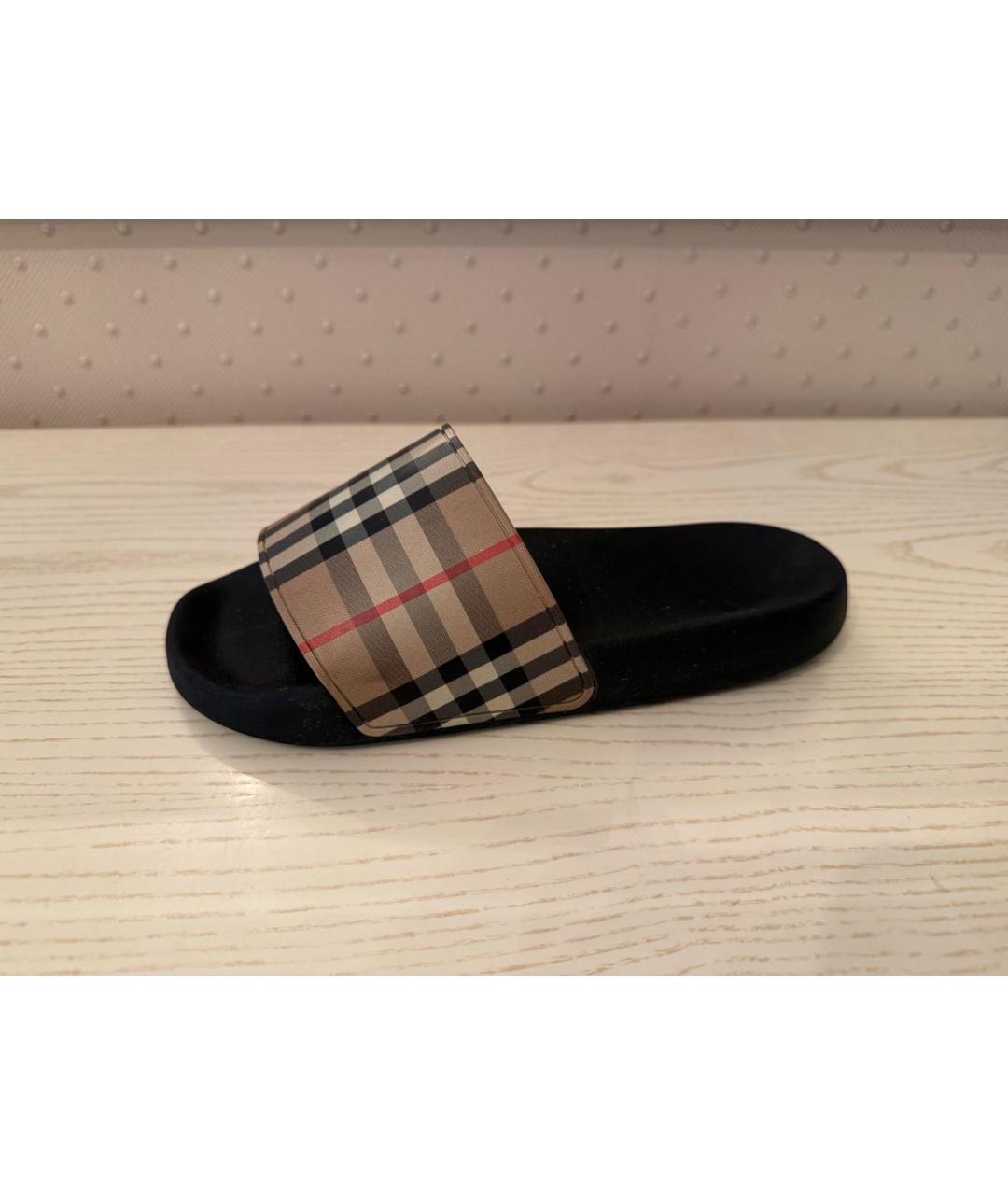 BURBERRY Коричневые резиновые шлепанцы, фото 6