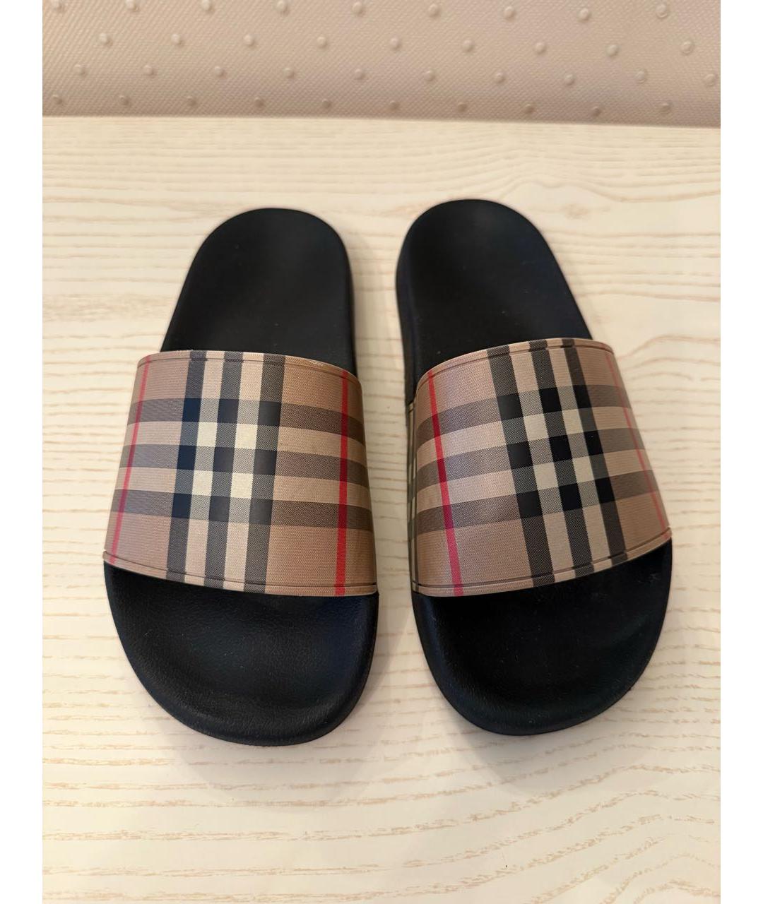 BURBERRY Коричневые резиновые шлепанцы, фото 3