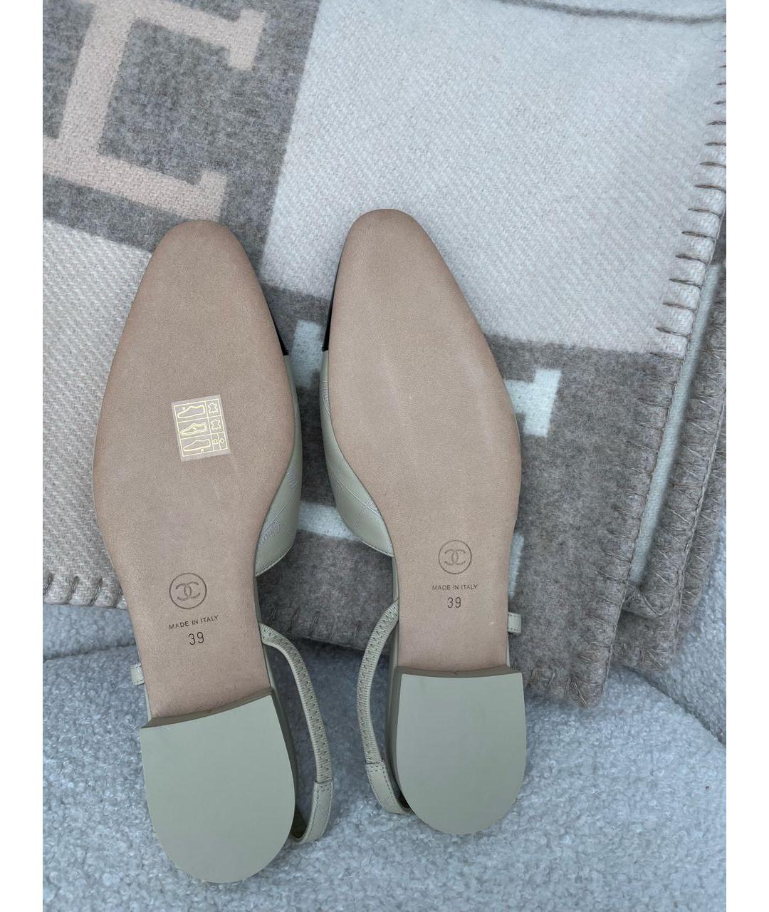 CHANEL Салатовые кожаные лодочки на низком каблуке, фото 7