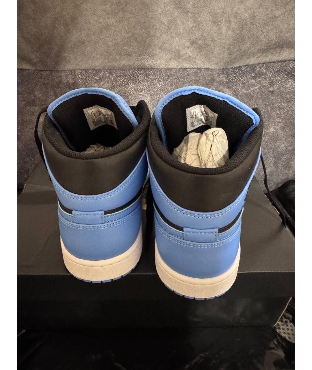 NIKE Голубые кожаные высокие кроссовки / кеды, фото 3