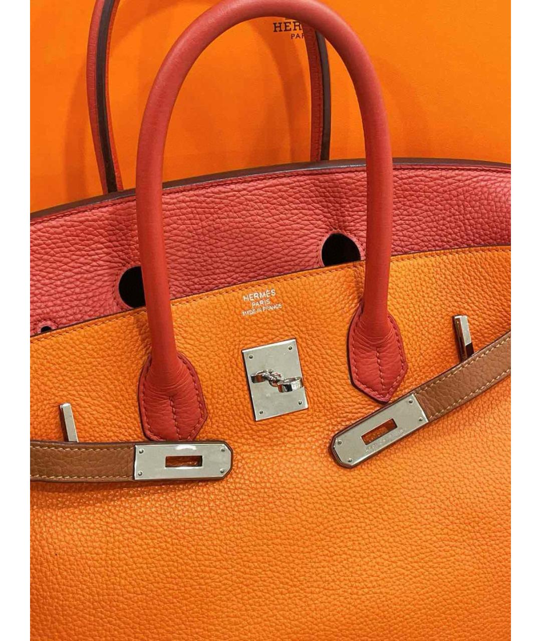 HERMES Оранжевая кожаная сумка с короткими ручками, фото 4