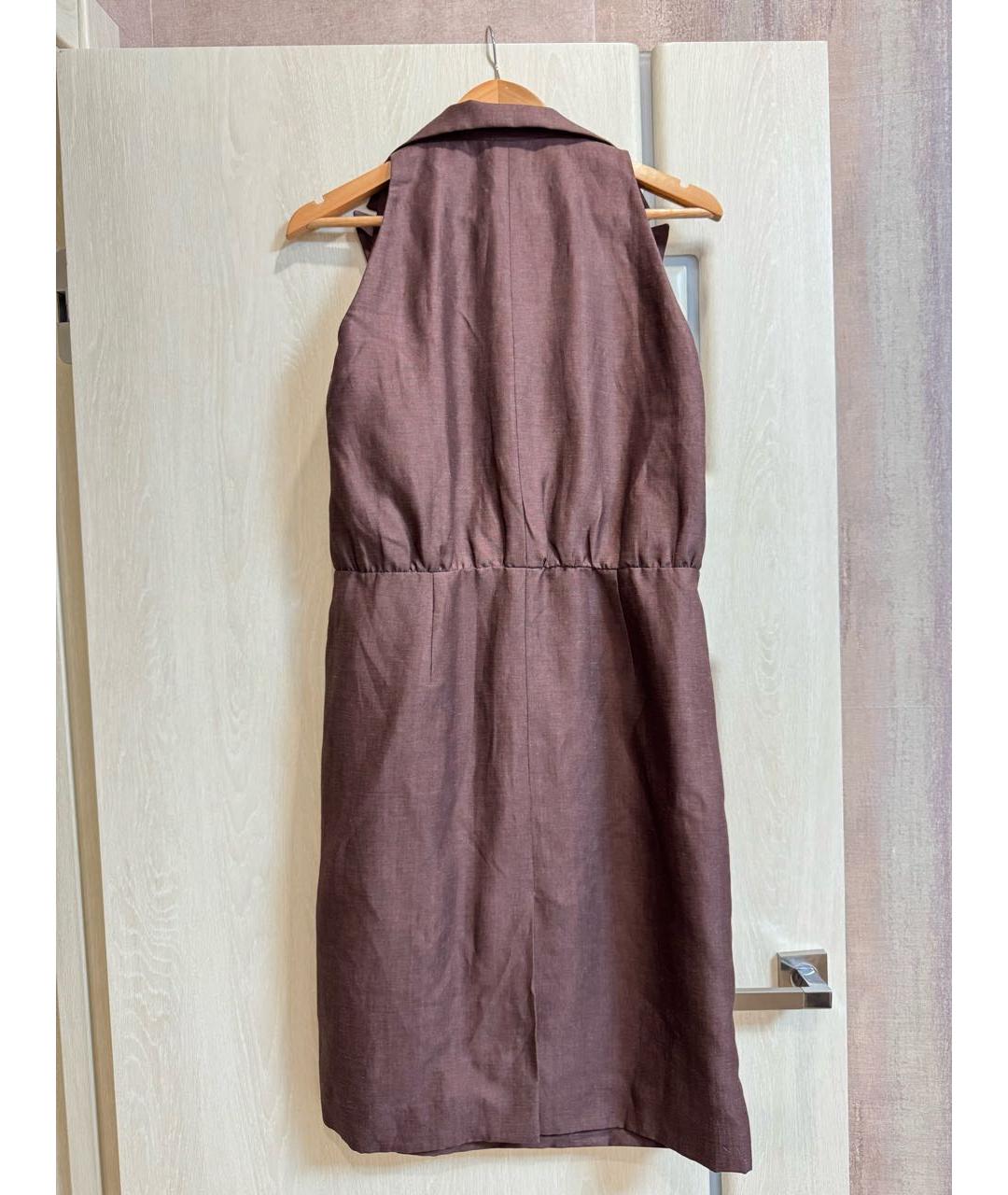 BRIONI Коричневое шелковое повседневное платье, фото 2
