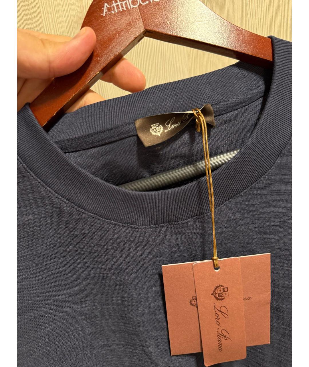 LORO PIANA Темно-синяя хлопковая футболка, фото 3