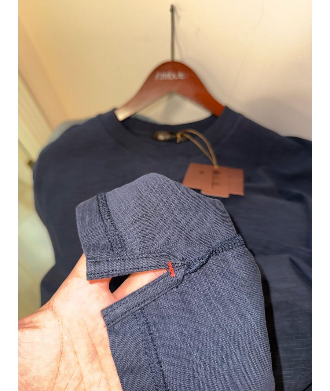 LORO PIANA Темно-синяя хлопковая футболка, фото 8