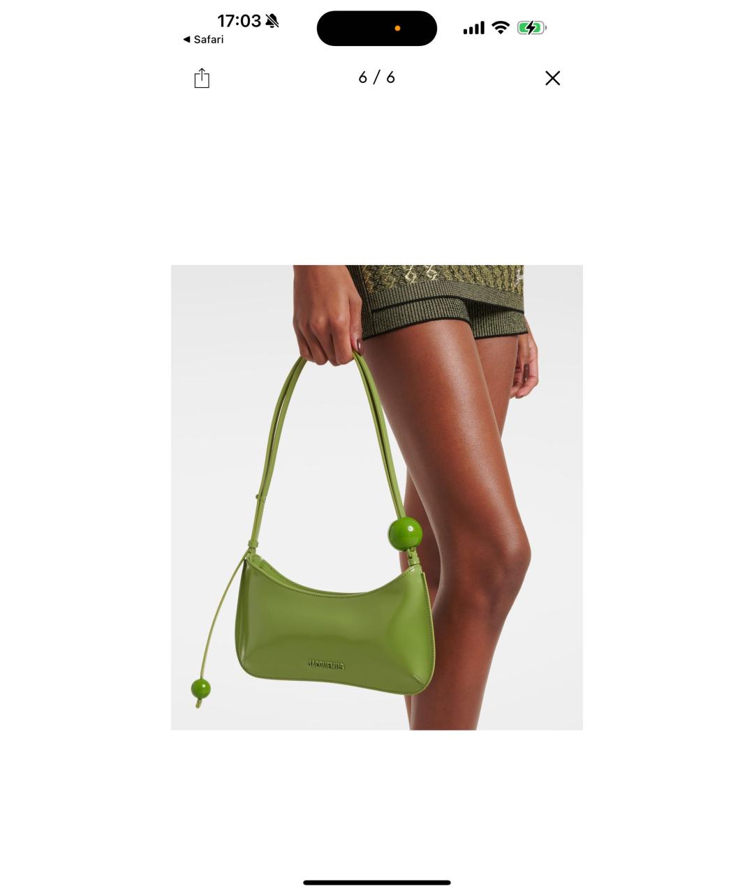 JACQUEMUS Зеленая кожаная сумка с короткими ручками, фото 5