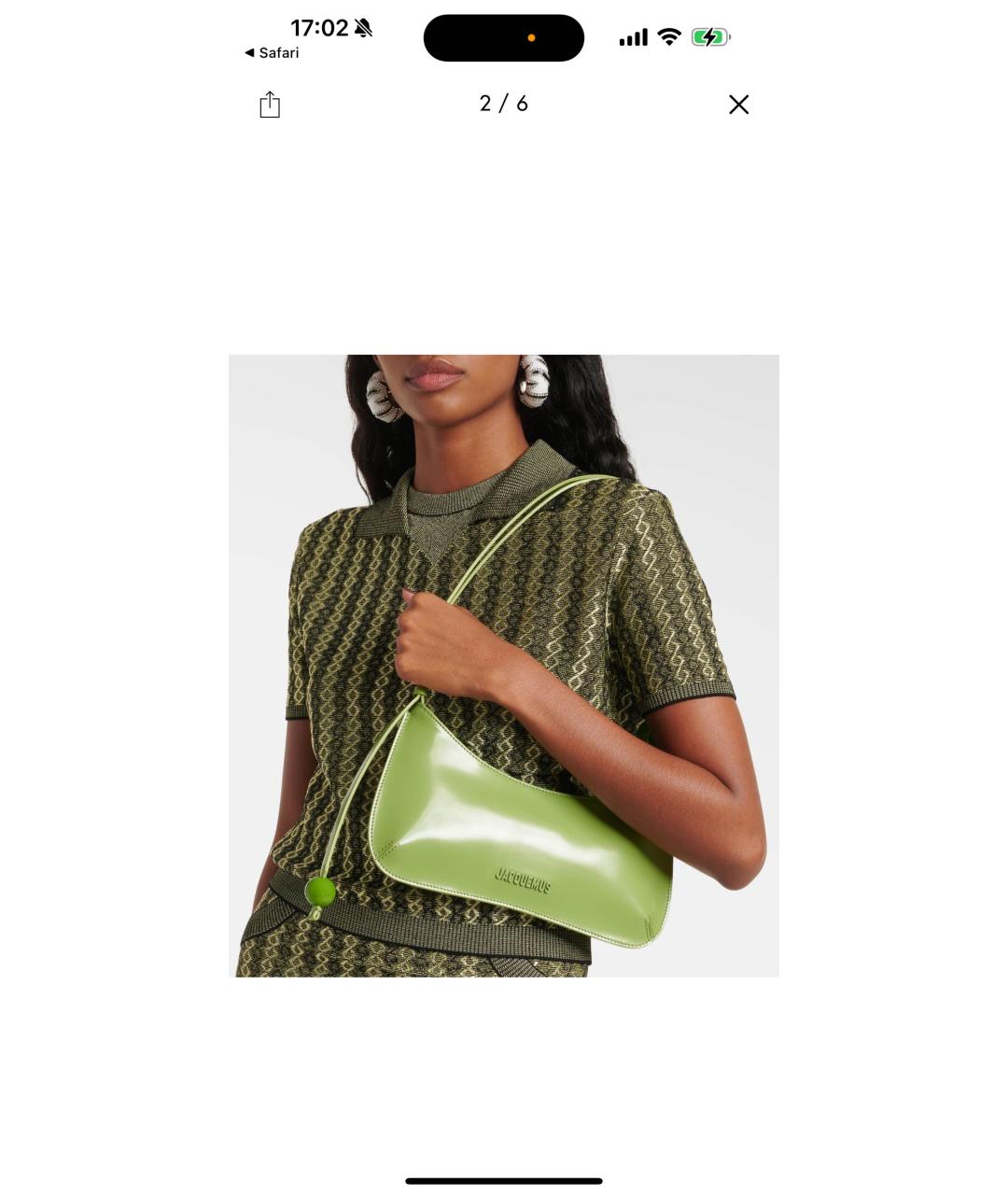 JACQUEMUS Зеленая кожаная сумка с короткими ручками, фото 2