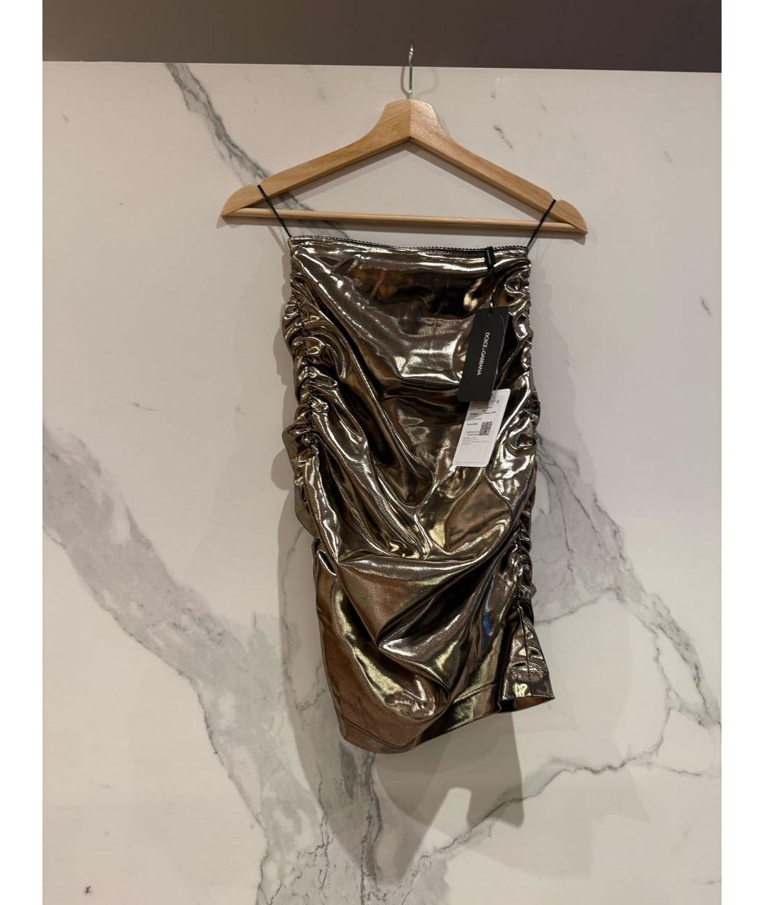 DOLCE&GABBANA Золотая ацетатная юбка мини, фото 7