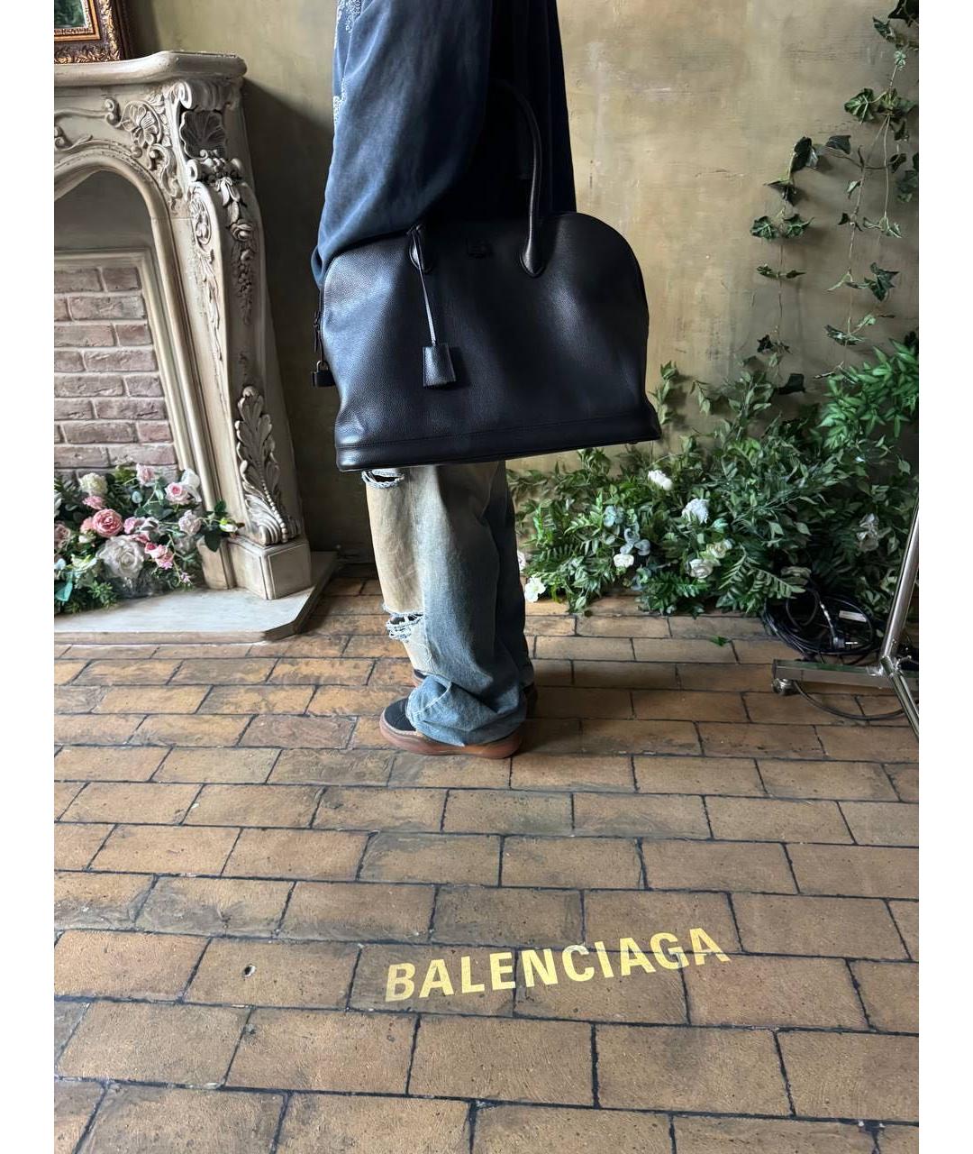 BALENCIAGA Черная кожаная сумка тоут, фото 7
