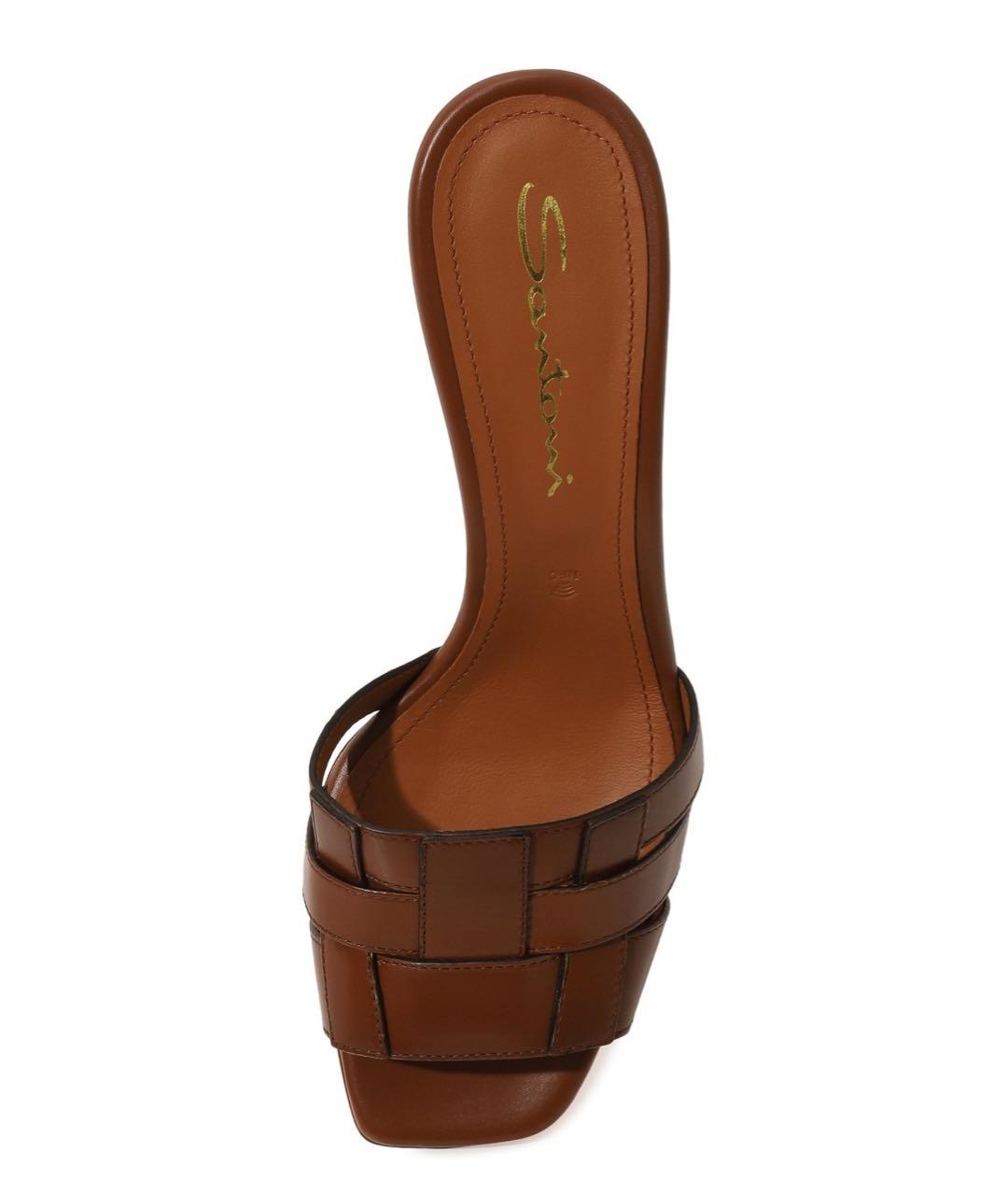 SANTONI Коричневые кожаные мюли, фото 3