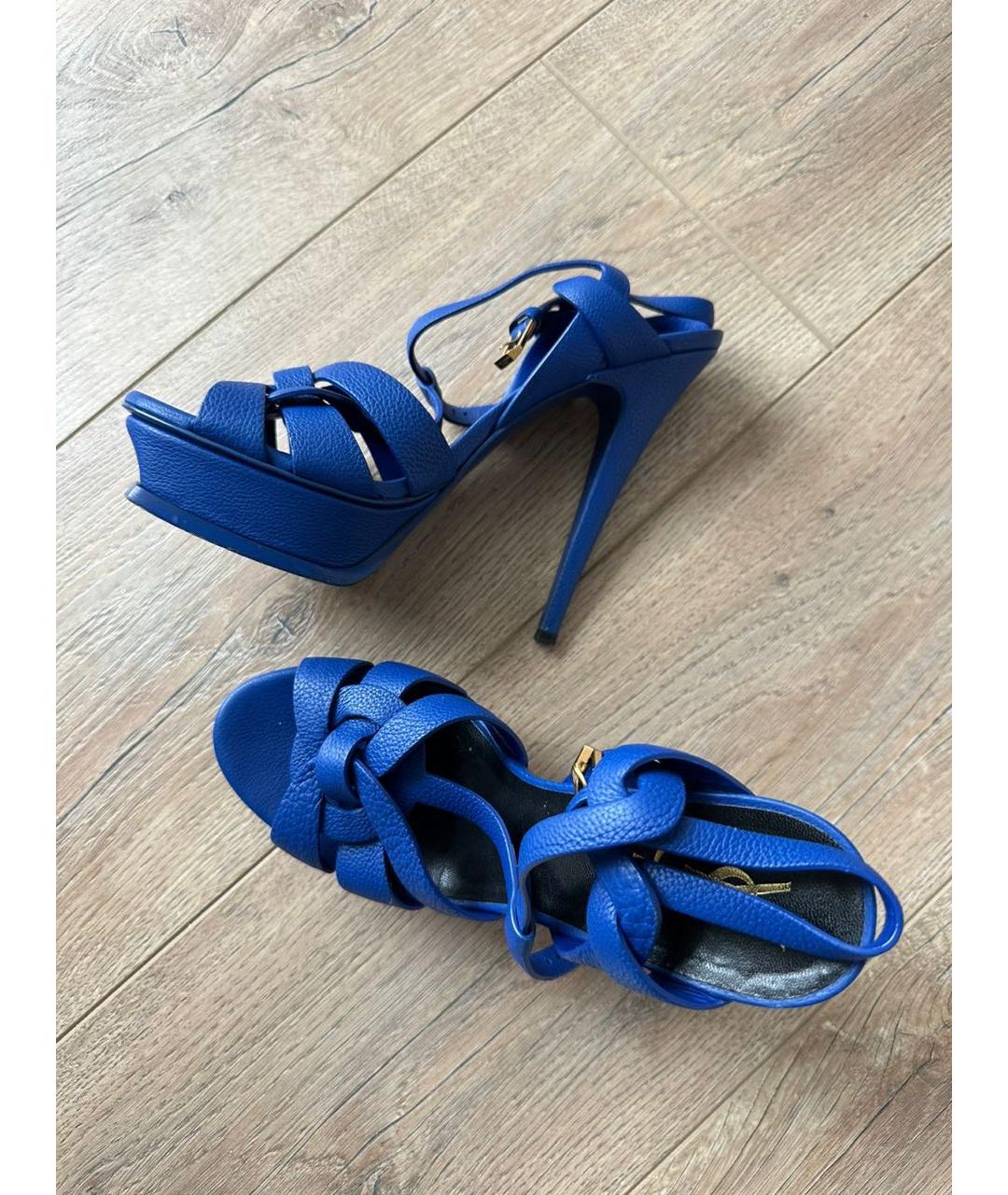 SAINT LAURENT Синие кожаные босоножки, фото 3