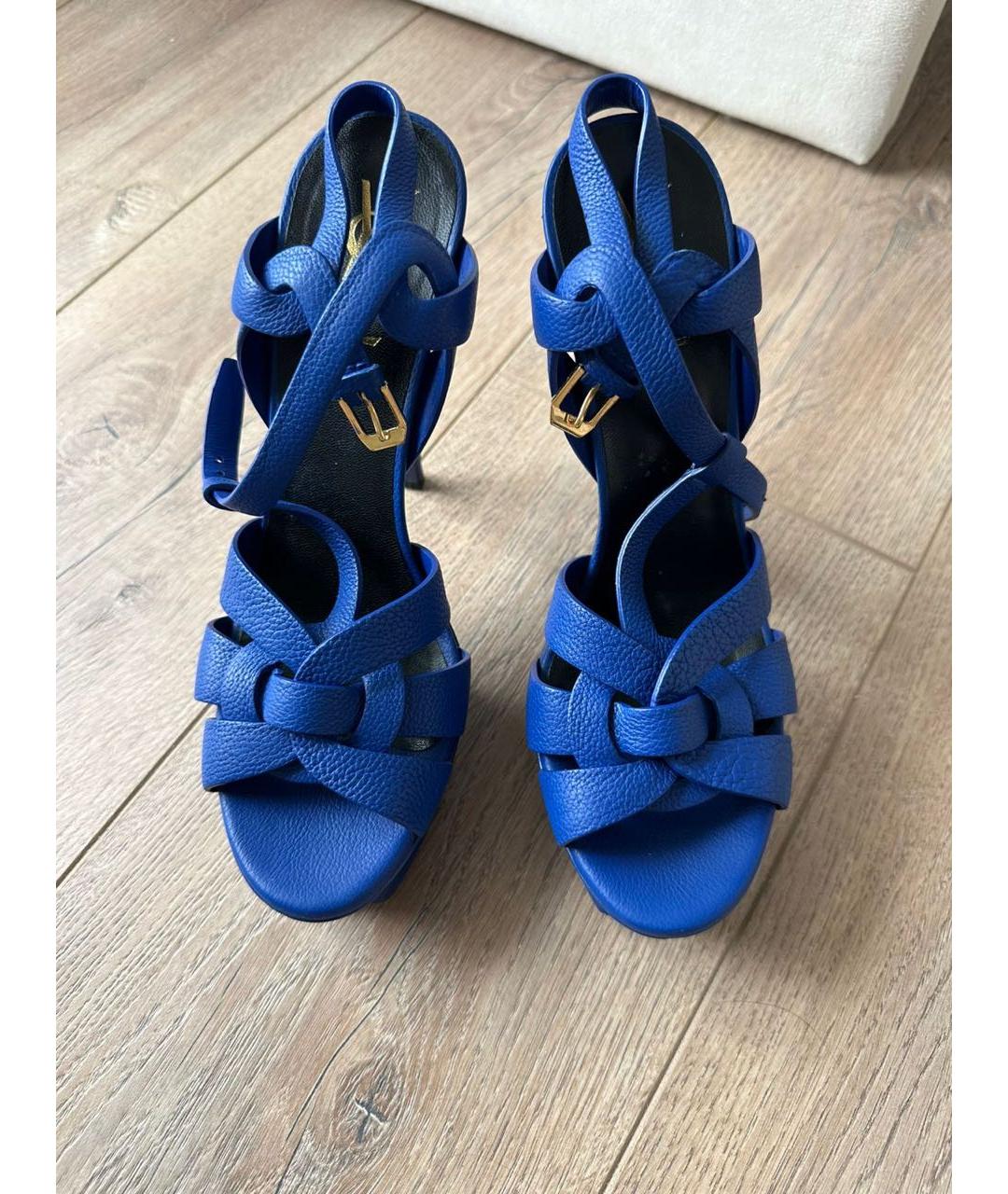SAINT LAURENT Синие кожаные босоножки, фото 4