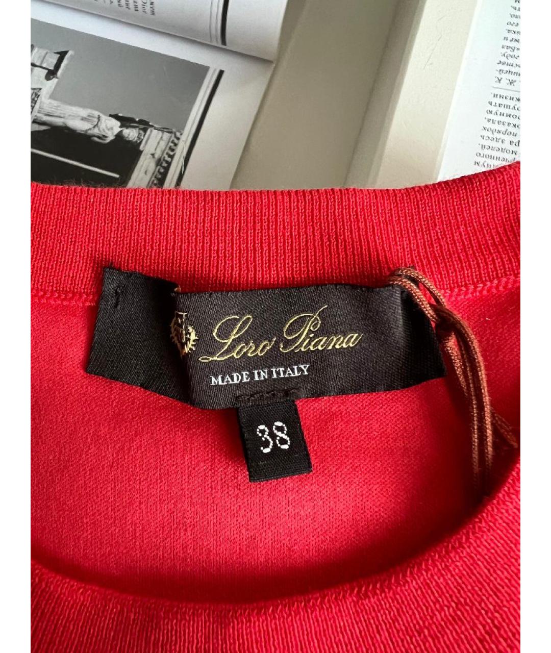 LORO PIANA Красная хлопковая футболка, фото 5