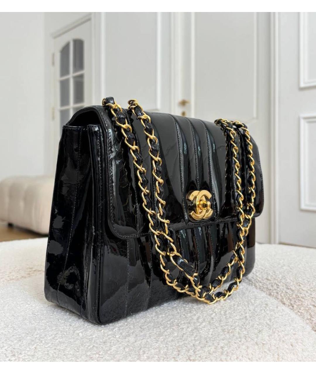 CHANEL Черная сумка тоут из лакированной кожи, фото 4