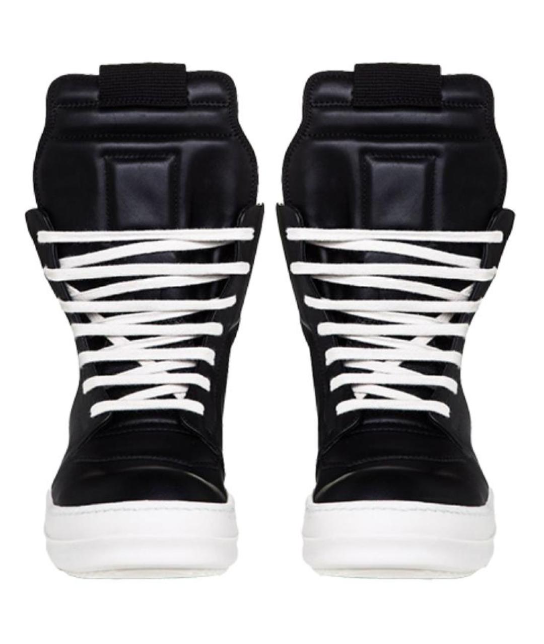 RICK OWENS Черные кожаные высокие кроссовки / кеды, фото 3