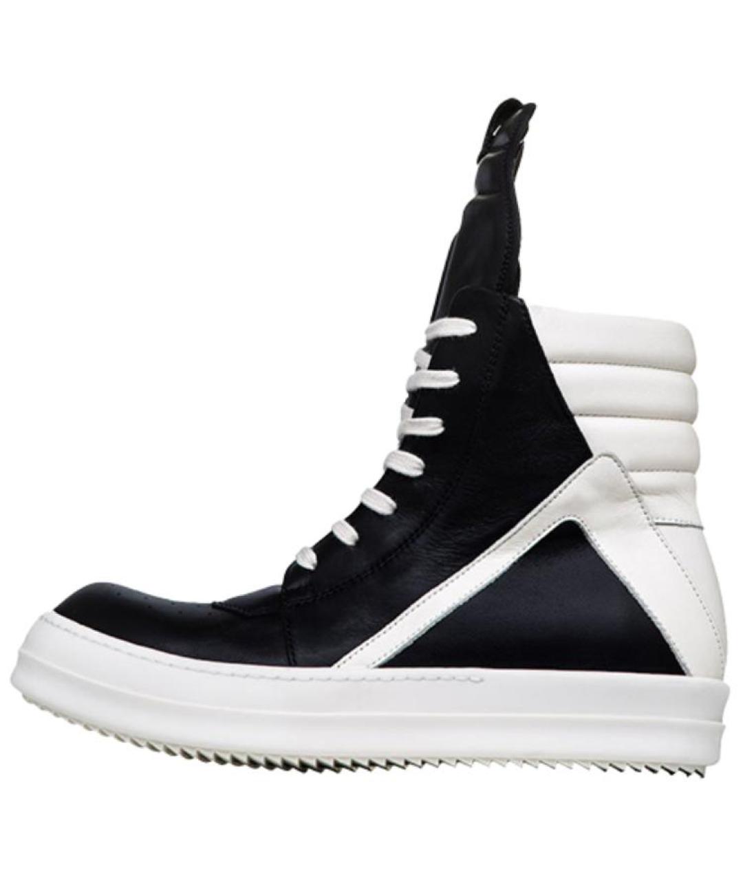 RICK OWENS Черные кожаные высокие кроссовки / кеды, фото 2