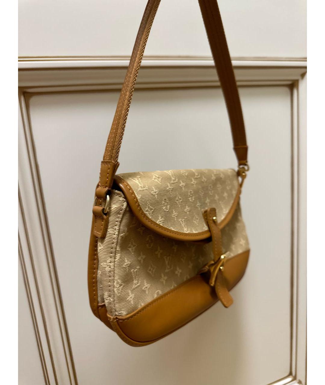 LOUIS VUITTON Горчичная тканевая сумка с короткими ручками, фото 2