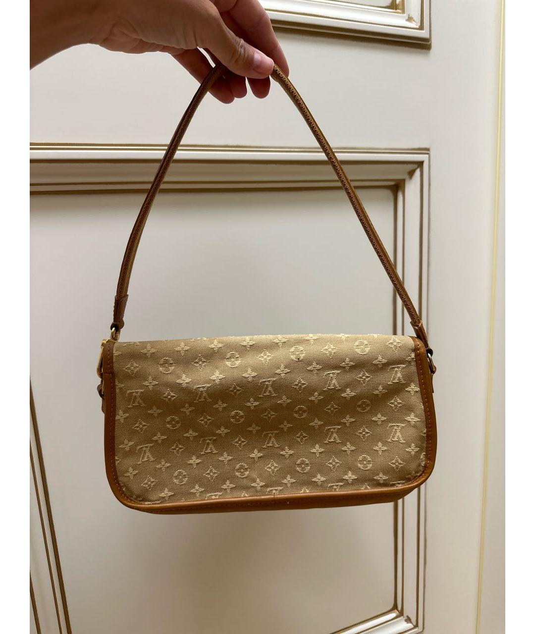 LOUIS VUITTON Горчичная тканевая сумка с короткими ручками, фото 3