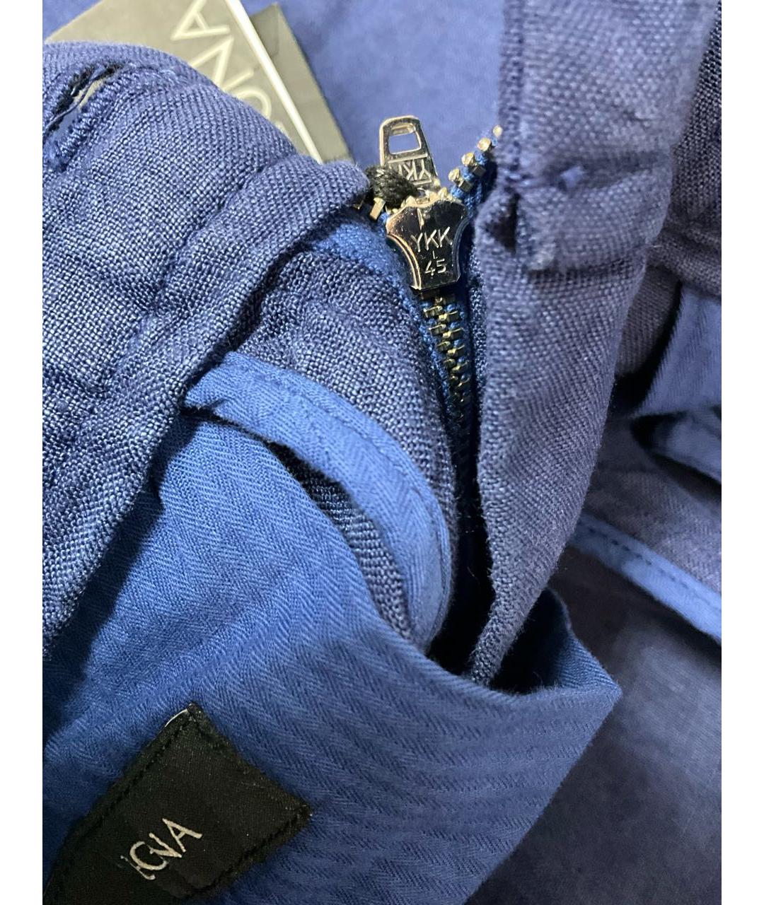 ZEGNA Темно-синие льняные классические брюки, фото 3