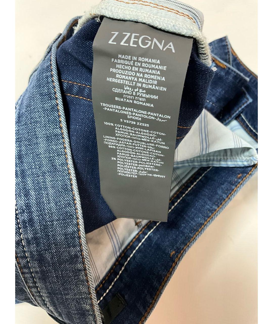 ZEGNA Темно-синие хлопковые прямые джинсы, фото 8