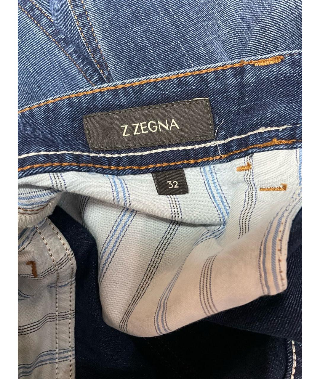 ZEGNA Темно-синие хлопковые прямые джинсы, фото 7