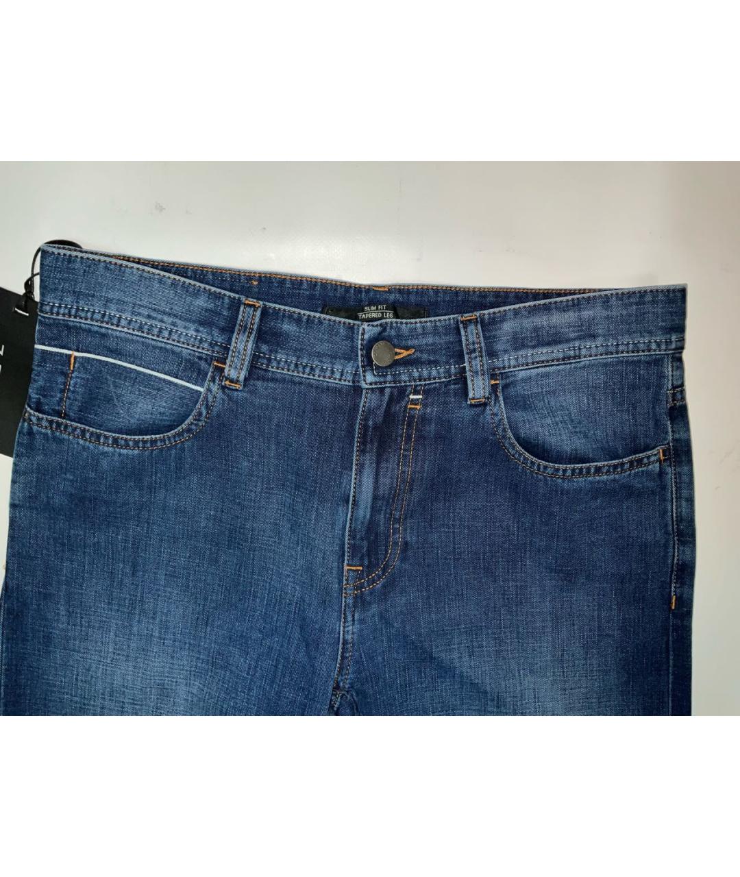 ZEGNA Темно-синие хлопковые прямые джинсы, фото 4