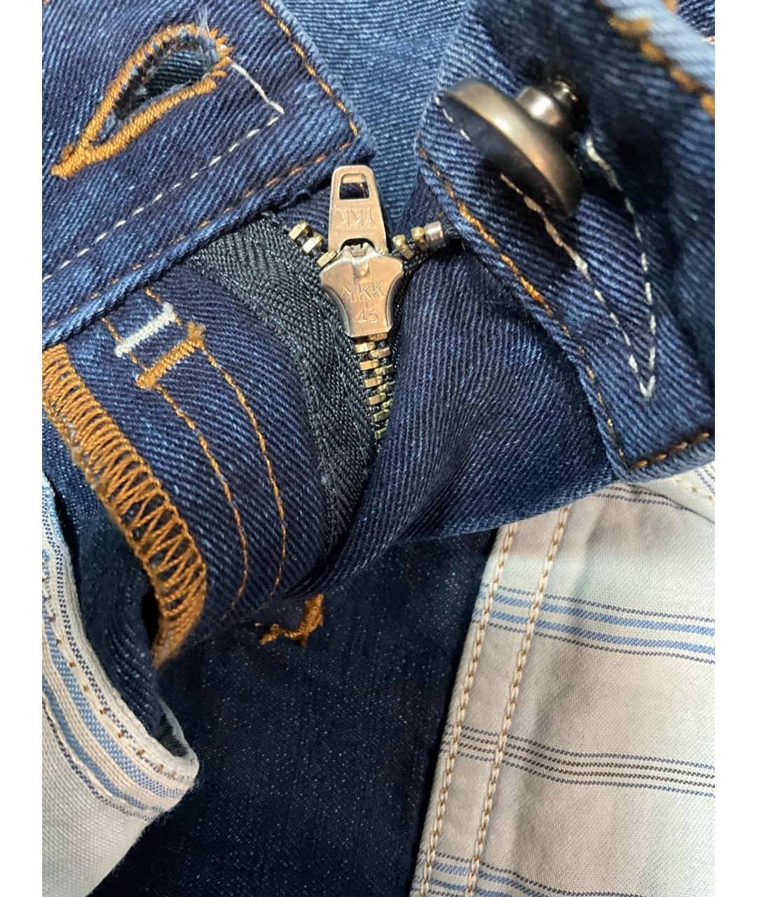 ZEGNA Темно-синие хлопковые прямые джинсы, фото 5