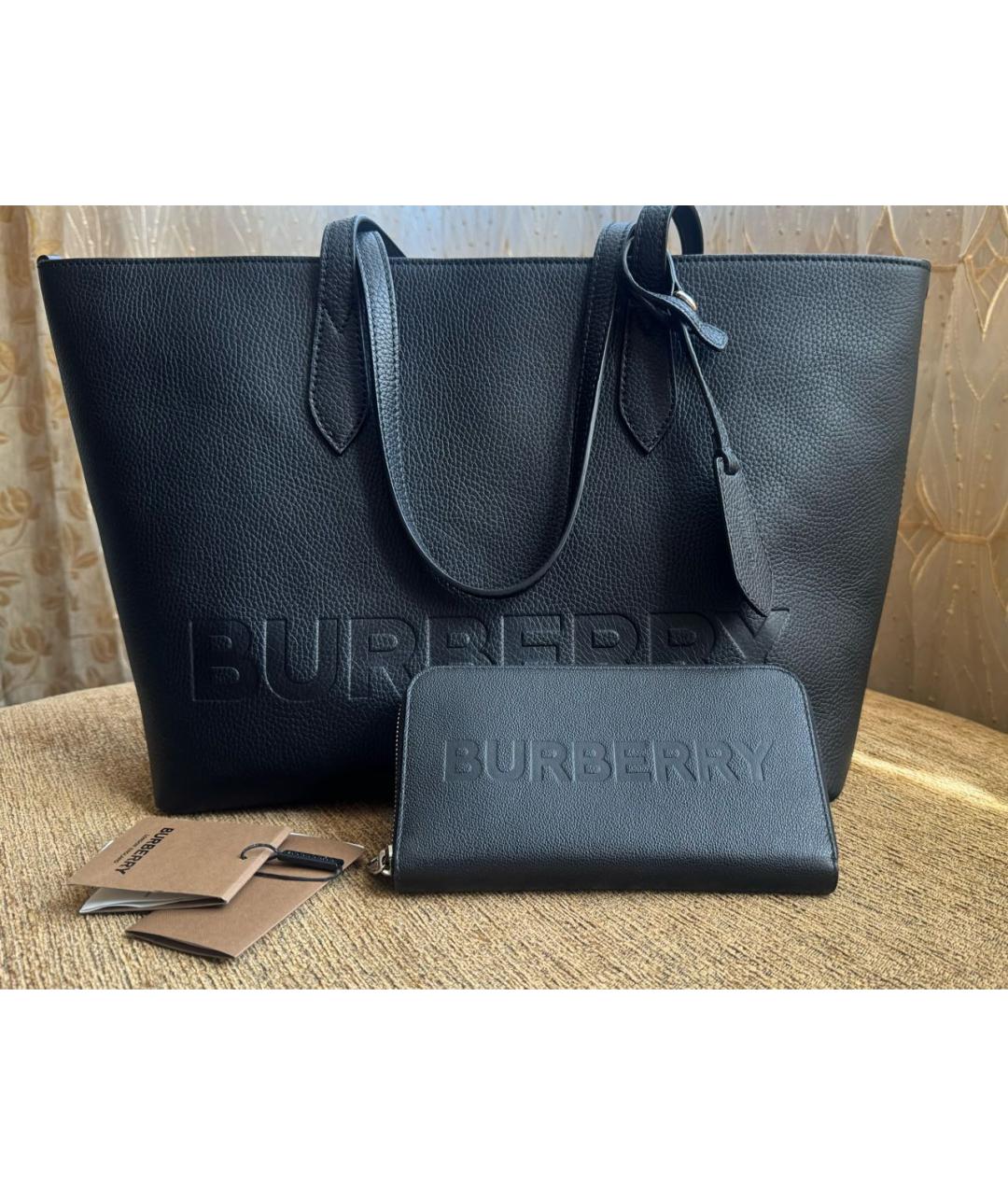 BURBERRY Черная кожаная сумка тоут, фото 9