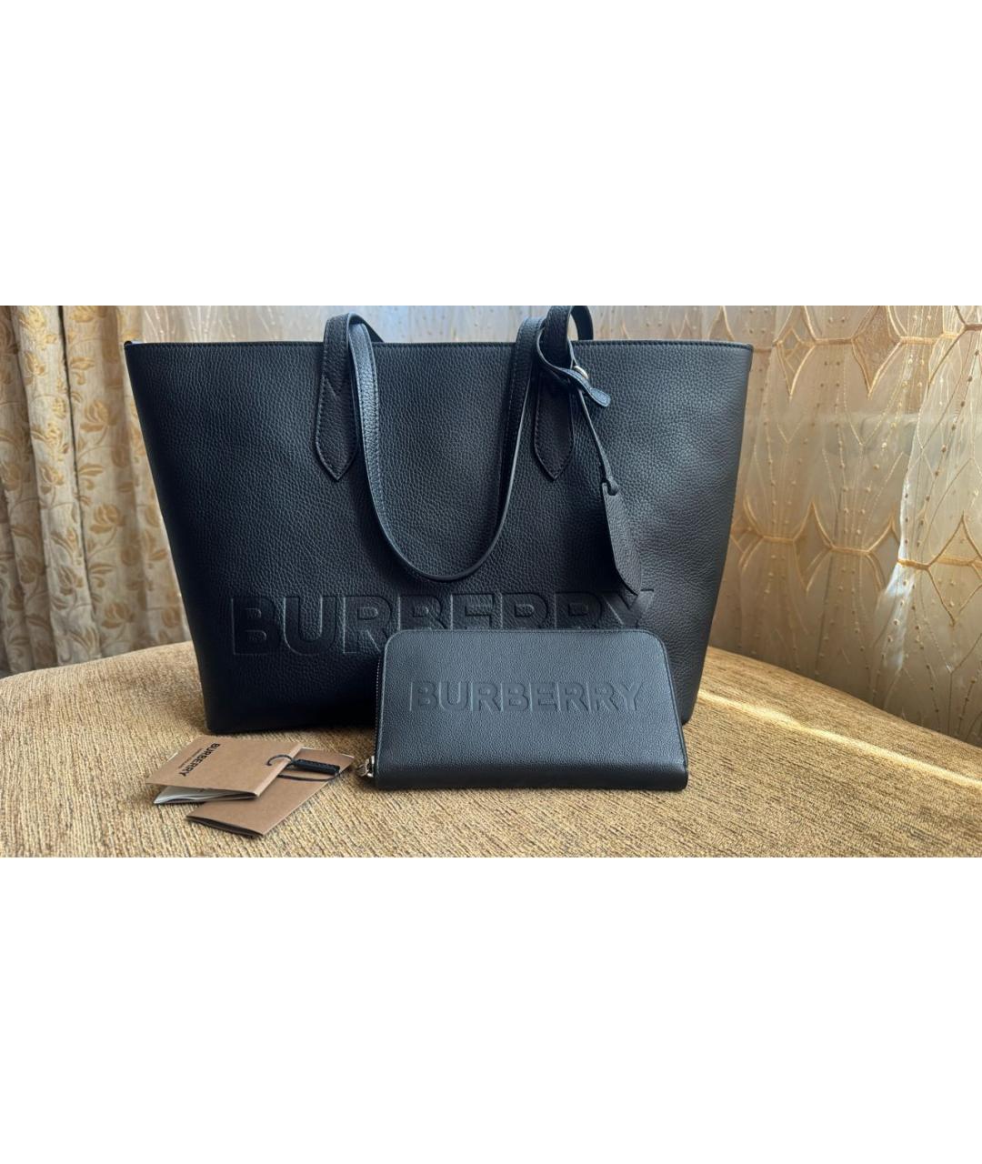 BURBERRY Черная кожаная сумка тоут, фото 7