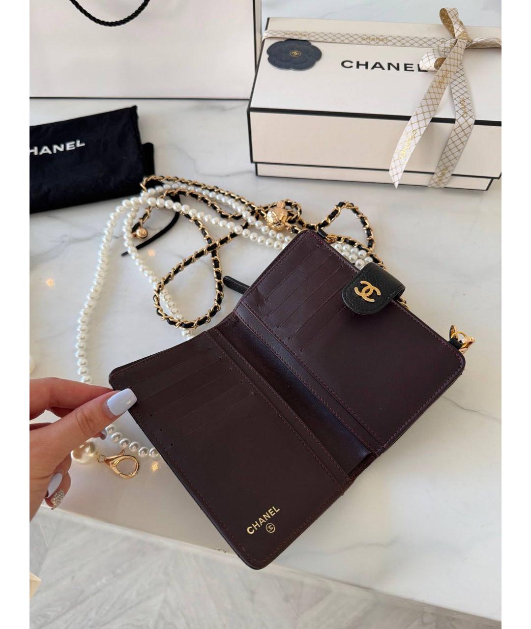 CHANEL Черный кожаный кошелек, фото 4