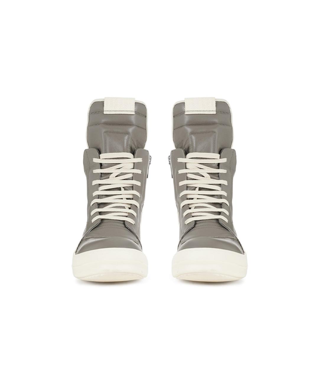 RICK OWENS Серые кожаные высокие кроссовки / кеды, фото 3