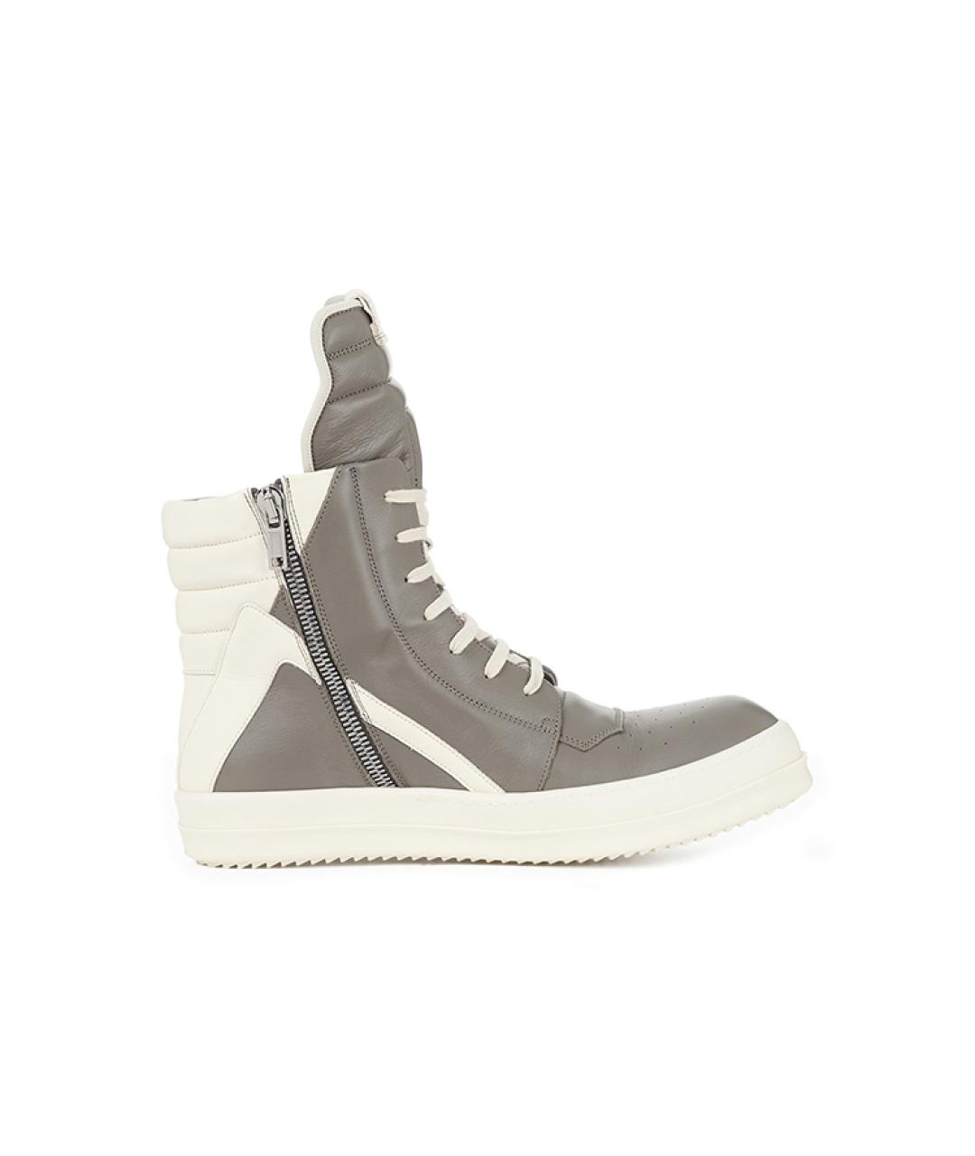 RICK OWENS Серые кожаные высокие кроссовки / кеды, фото 2