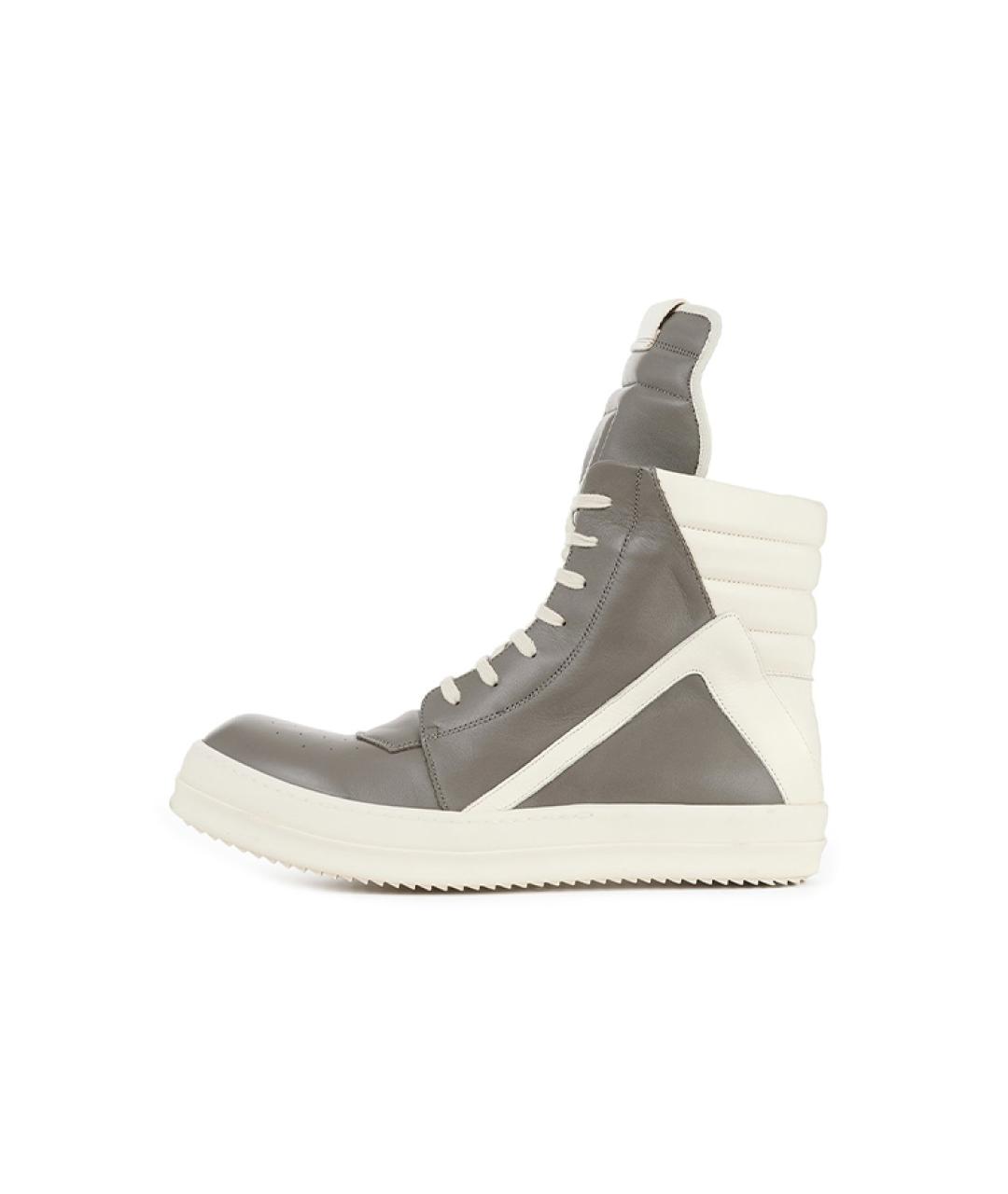RICK OWENS Серые кожаные высокие кроссовки / кеды, фото 5