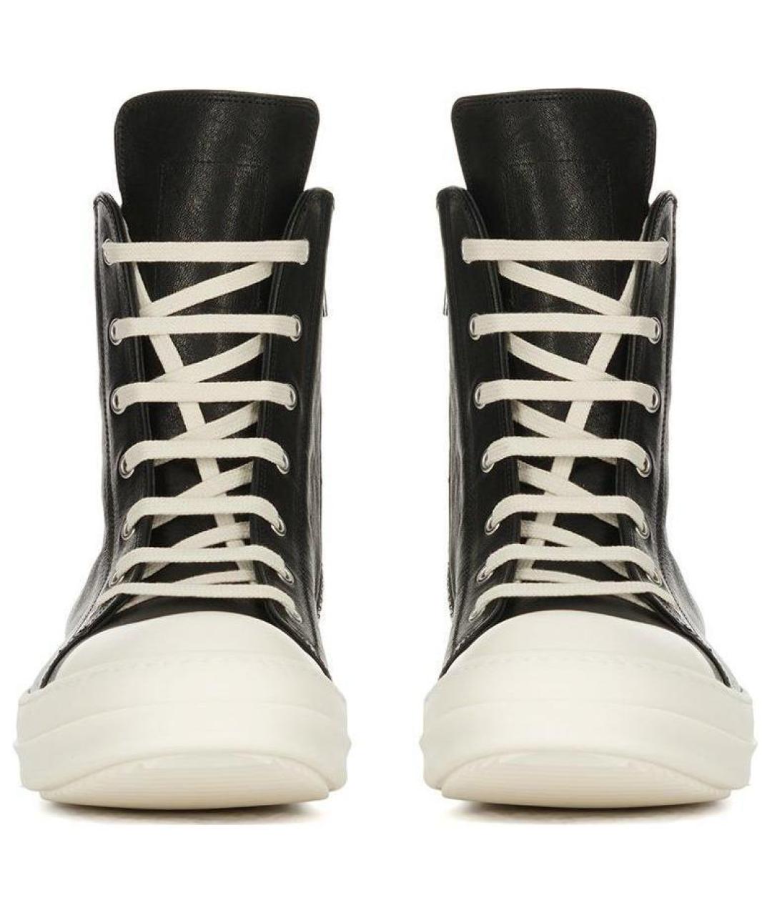 RICK OWENS Черные кожаные высокие кроссовки / кеды, фото 3