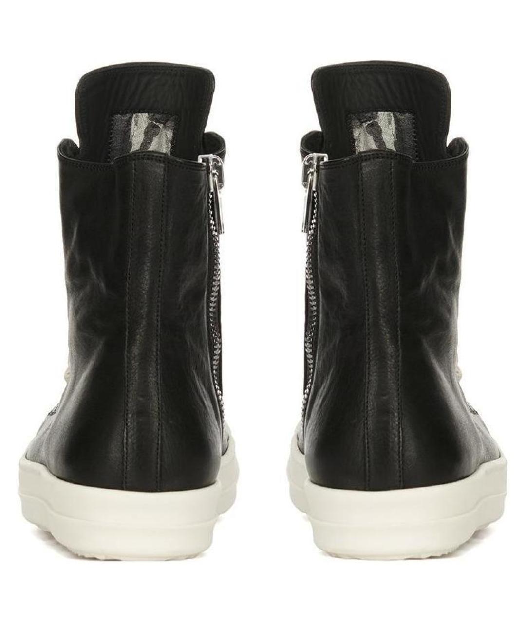RICK OWENS Черные кожаные высокие кроссовки / кеды, фото 4