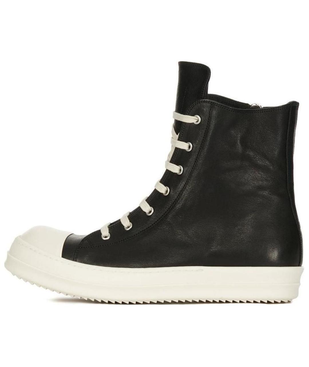 RICK OWENS Черные кожаные высокие кроссовки / кеды, фото 5