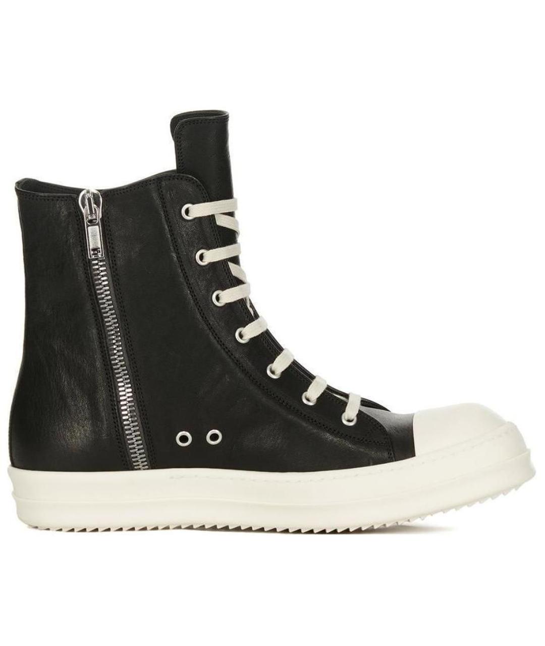 RICK OWENS Черные кожаные высокие кроссовки / кеды, фото 2