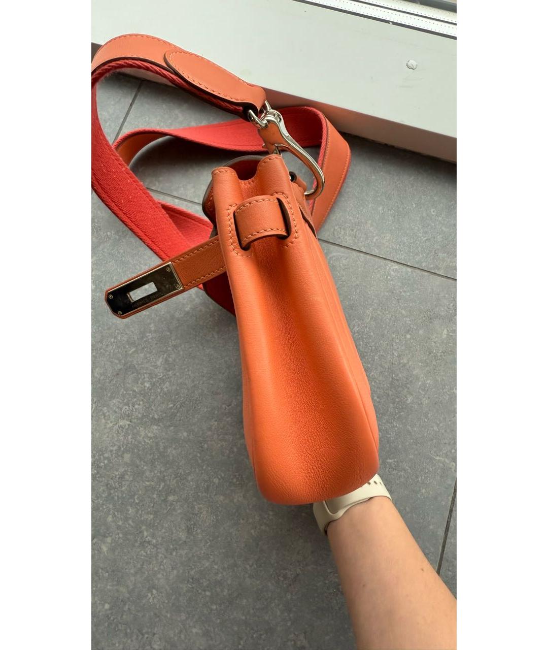 HERMES Оранжевая кожаная сумка через плечо, фото 8