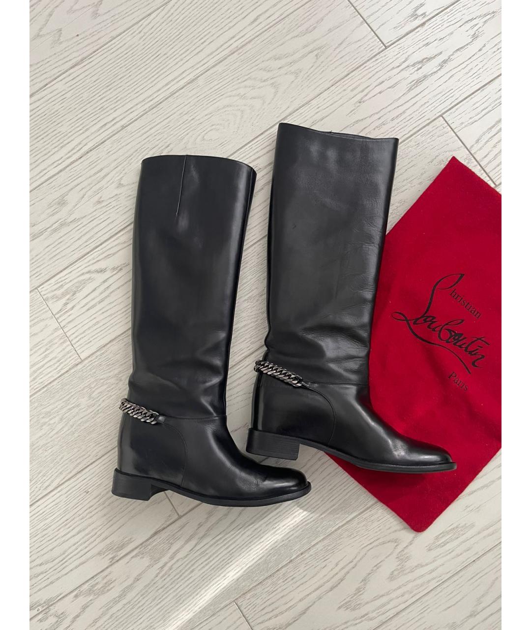 CHRISTIAN LOUBOUTIN Черные кожаные сапоги, фото 5