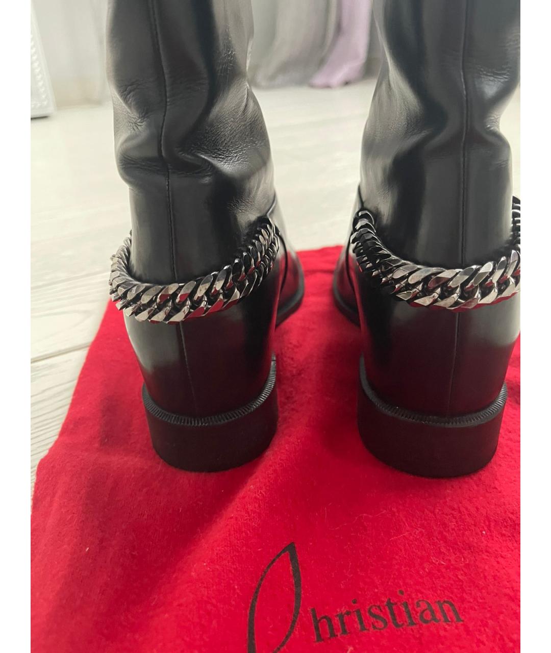 CHRISTIAN LOUBOUTIN Черные кожаные сапоги, фото 4