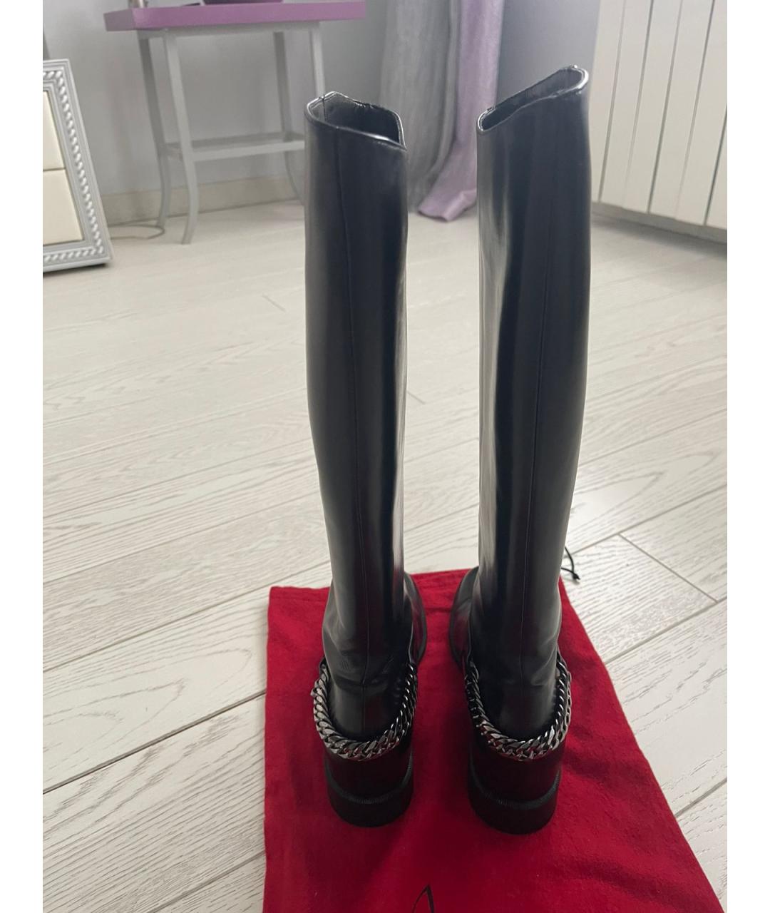 CHRISTIAN LOUBOUTIN Черные кожаные сапоги, фото 3